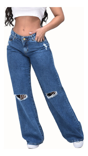 Calça Jeans Pantalona/wide Cintura Baixa Feminina