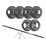 Kit Barra Maciza + 26kg : 4 Discos X 5kg + 2 X 3kg C/ Agarre