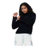 Sweater Mujer Chenille Rib Negro Corona