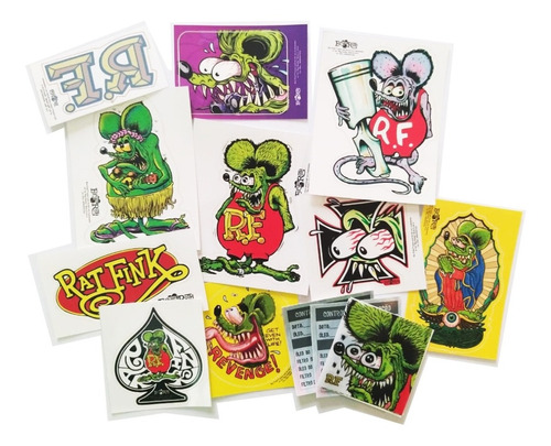 Rat Fink 13 Adesivos (9 Vinil, 1 P/ Vidro, 3 Troca De Óleo)