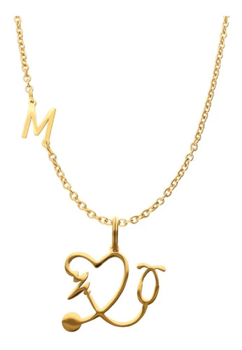 Collar Médico Estetoscopio Ecg Corazón Dije Letras Inicial
