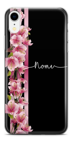 Capa De Celular Listra Rosa Com Flores Rosas