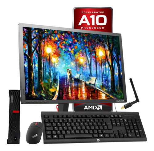 Computadora Lenovo Amd A10 16gb 256 Ssd Monitor 22 Wifi W10