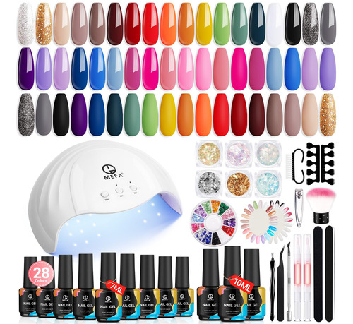 Mefa Kit De Esmalte De Unas De Gel Con Luz Uv  28 Colores P