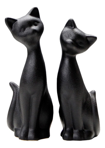 Qianling 2 Estatuas De Gato Negro, Mini Figuras De Gato Para