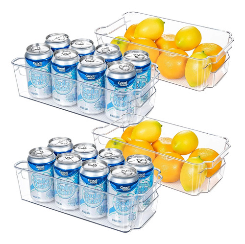 Hoojo Refrigerator Organizer Bins - 4pcs Clear Plastic Bi Aa