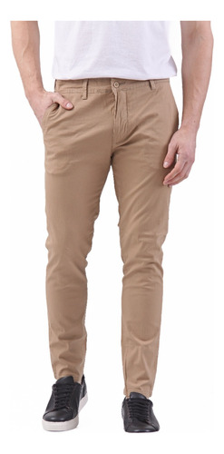 Pantalón Chino Skinny Bravo Jeans De Gabardina Camel