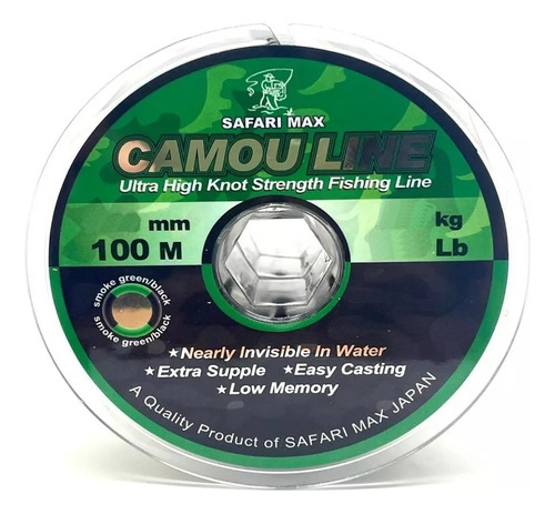 Tanza Camou Line 0,50 Resiste 32 Kg Baja Memoria Premium Color Verde/negro/matizado