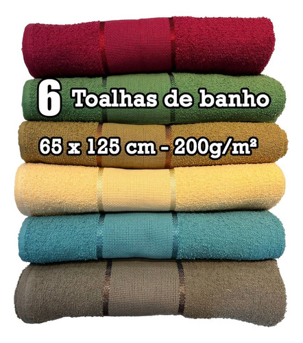 Kit 6 Toalhas De Banho 65 X 125 Atacado 100% Algodão Cor Sortida