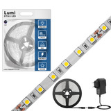 Luminario De Fita Led 5050 Rolo 5m 12v Ip20 P/ Perfil Sanca Super Brilho Branco Neutro Com Fonte Alimentaçao