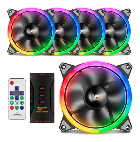 Kit De 5 Ventiladores Darkflash Dr12 Pro Rgb 120mm Pwm + Hub