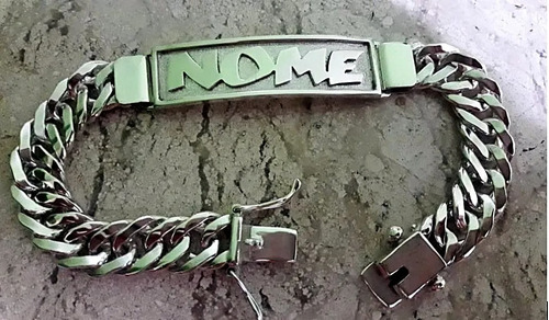 Pulseira De Placa Com Nome Em Prata 950/925. Placa 1,4cm