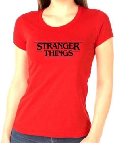 Camiseta Vermelha - Stranger Things Logo Preto-c