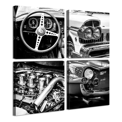 4 Cuadros Decorativos Partes Carros Motor Vintage Gris Animales