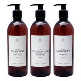 Kit Infantil Âmbar 3pçs Banheiro Shampoo Cond Sab Luxo 500ml