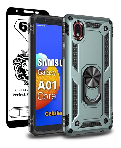 Funda P/ Samsung A01 Core, Anillo Metal Uso Rudo + Mica