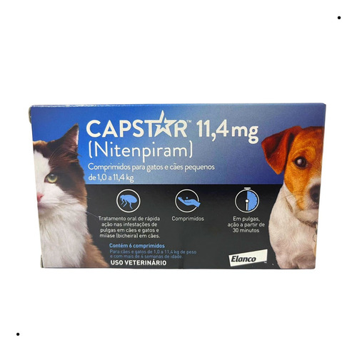 Capstar Cães E Gatos 1-11,4kg C 6 Comprimidos 11,4mg