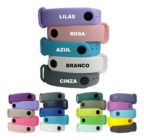 Kit De 5 Pulseiras Silicone Para Mi Band 4 Diversas Cores Cor Da Pulseira Lilás Oxford / Rosa / Azul / Branco Neve / Cinza Inox