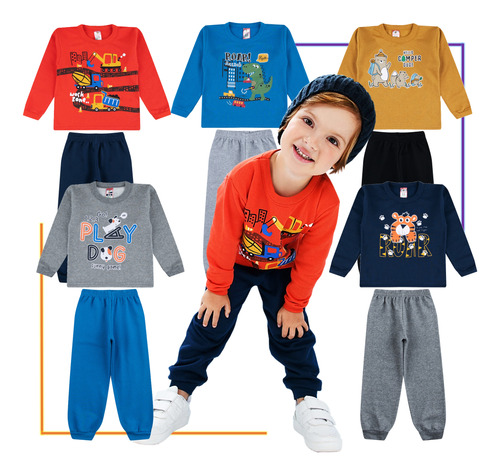 Kit 5 Conjunto Moletom Menino Infantil Gola Careca Masculino