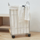 Cesto Laundry De Metal Y Tela Rectangular Con Ruedas (l)