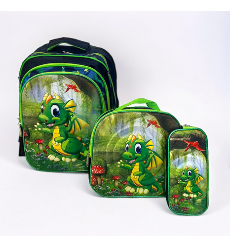 Kit Mochila Infantil Escolar Masculina Reforçada Espaçosa 3d