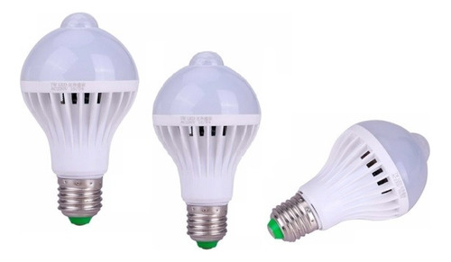 Tres Ampolletas Led 5w Sensor De Luz Y Movimiento Ampolleta