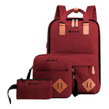 Mochila Escolar Para Laptop Antirrobo 3 Piezas Casual Viaje Color Rojo