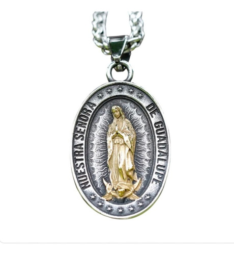 Collar Virgen Guadalupe, Acero Quirúrgico Hombre Mujer, 60cm