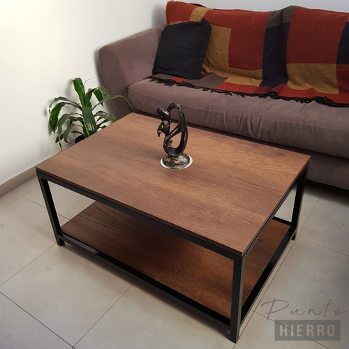 Mesa Ratona Industrial Hierro Con Doble Tapa Madera 90x60 