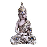 Estátua Buda Tibetano Hindu Meditação Cinza Pedras Azul