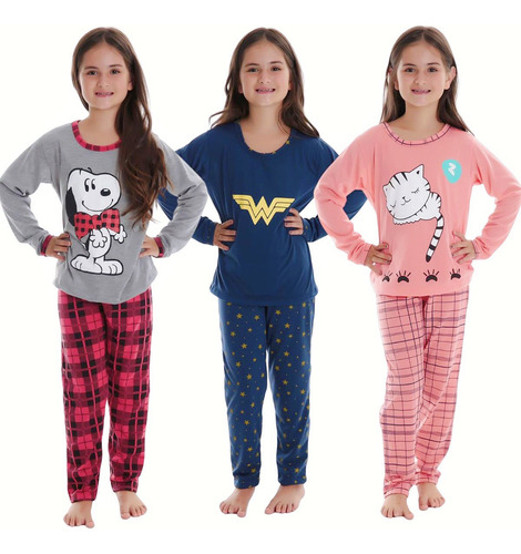 Pijama Infantil Longo Feminino Estampado Personagem