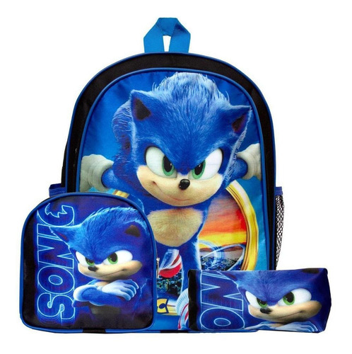 Mochila Masculina Sonic O Filme Costa Lancheira Estojo Tn