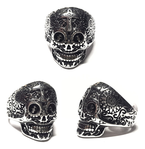 Anillo Calavera Calaca Tallado Dia De Los Muertos Acero 316.