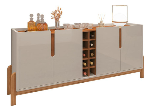 Aparador Buffet Sala Lizz 190cm Com Pés De Madeira Maciça Cor Off White/cedro