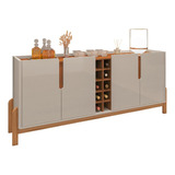 Aparador Buffet Sala Lizz 190cm Com Pés De Madeira Maciça Cor Off White/cedro