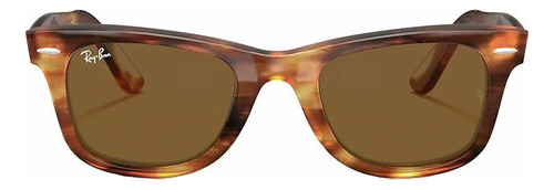 Anteojos De Sol Ray-ban Wayfarer Original Classic Large Con Marco De Acetato Color Polished Striped Havana, Lente Brown De Cristal Clásica, Varilla Tortoise De Acetato - Rb2140