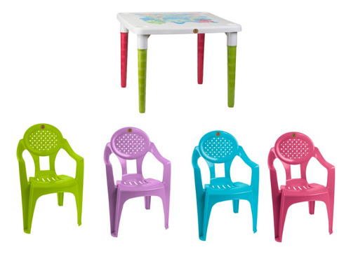 Mesa Infantil + 4 Sillas Mesa Para Niños Comedor Infantil