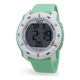 Reloj Pulsera Q&q Infantil M171j809y De Cuerpo Color Blanco, Digital, Para Hombre, Con Correa De Goma Color Verde Y Hebilla Simple