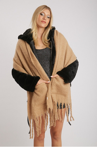 Manton Con Bolsillo Pashmina Bufanda Ruana Beige Kophiphi