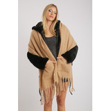 Manton Con Bolsillo Pashmina Bufanda Ruana Beige Kophiphi