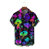 Camisa Hawaiana Unisex Hippie Mushrooms, Camisa De Playa Par