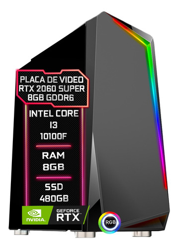 Pc Gamer Fácil Intel I3 10100f 8gb Rtx 2060 8gb Ssd 480gb
