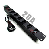 Régua Para Rack 19 Pol Com 8 Tomadas De 20a Plug 20a Calha Cor Preto 127v/220v