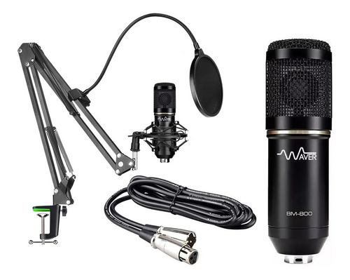 Kit Microfone Condensador Bm800 Waver P/ Cabo Xlr 5 Metros