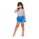 Conjunto Blusa E Short Tactel Menina Criança Infantil