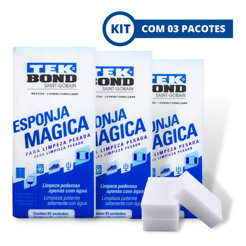 Esponja Mágica Limpeza Pesada Tekbond Kit C/ 3 Pacotes