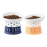 2 Cuencos Elevados Inclinados De Ceramica Para Gatos, May