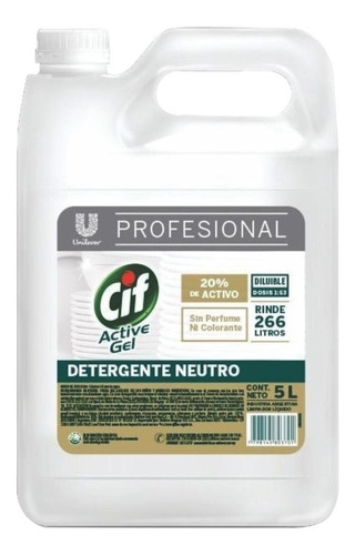 Detergente Neutro Cif Active Gel 5 Lts 20 % Materia Activa
