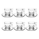 Set X6 Taza Café Con Plato Jarrito Vidrio 70ml Jarro Expreso