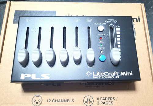 Mini Mesa Dmx512 Pls 12 Canais 6 Faders 2 Páginas Na Caixa